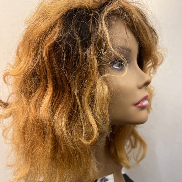 Honey brown Blond Highlight HUMAN HAIR CURLY Wig. pre cut lace front - Picture 5 of 9
